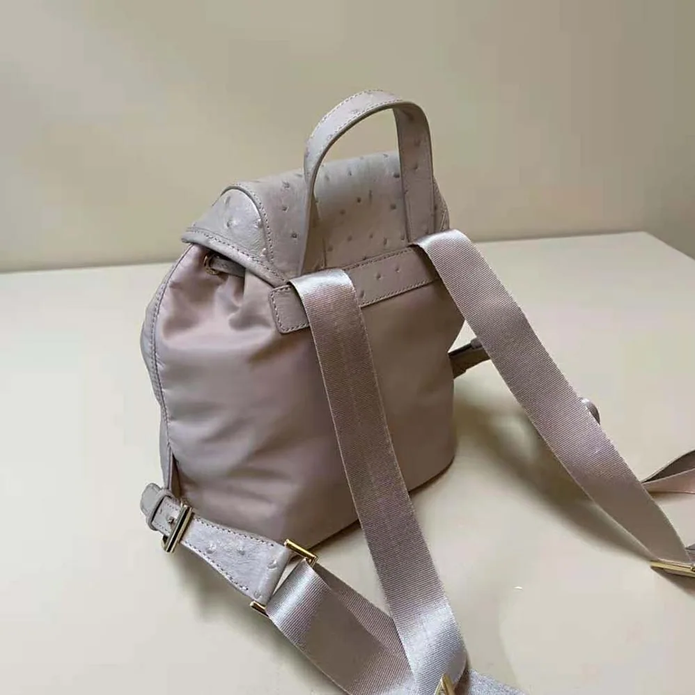 Prada Re-Nylon and Ostrich Leather Backpack for Women in Pink Prada Re-Nylon and Ostrich Leather Backpack for Women in Pink