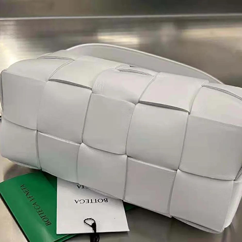 Bottega Veneta Small Brick Cassette Intreccio Leather Shoulder Bag for Women in White