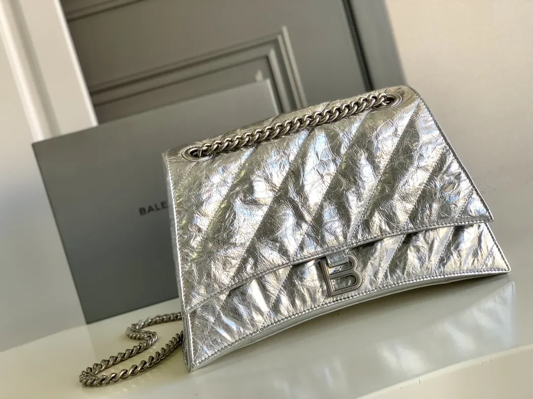 Balenciaga Crush Small Chain Bag Quilted In Sliver Tone /