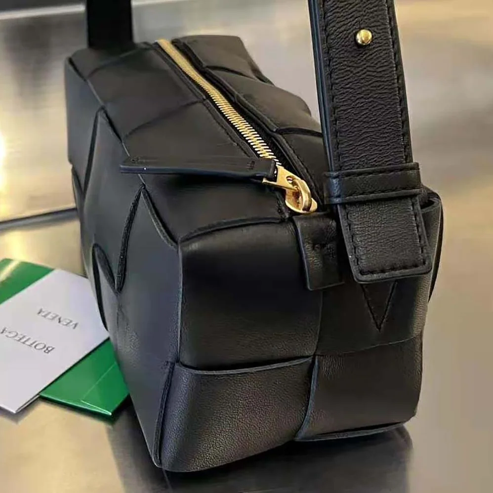 Bottega Veneta Small Brick Cassette Intreccio Leather Shoulder Bag for Women in Black