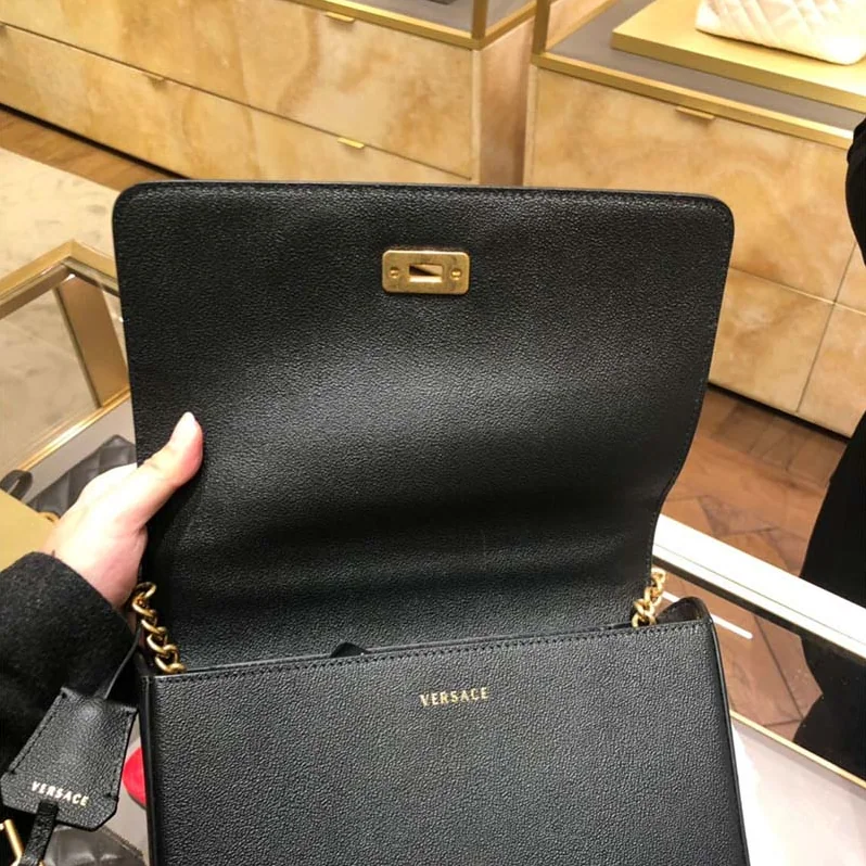 Versace Signature Pillow Talk in Calf Leather for Women in Black Versace Signature Pillow Talk in Calf Leather for Women in Black