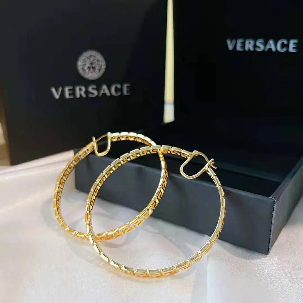 Versace Large Greca Hoop Earrings for Women in Gold