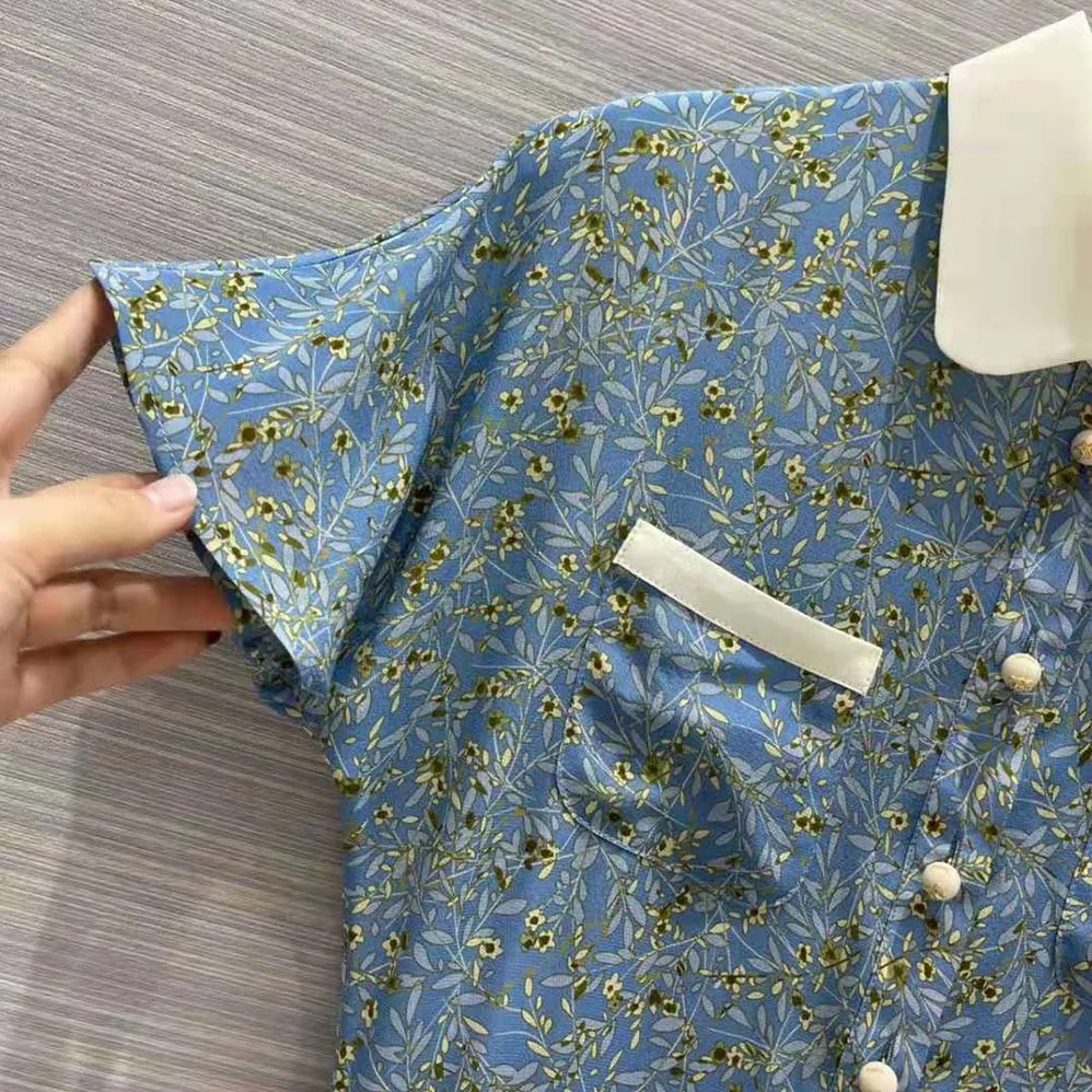 Celine Preppy Dress in Crepe DE Chine for Women in Blue