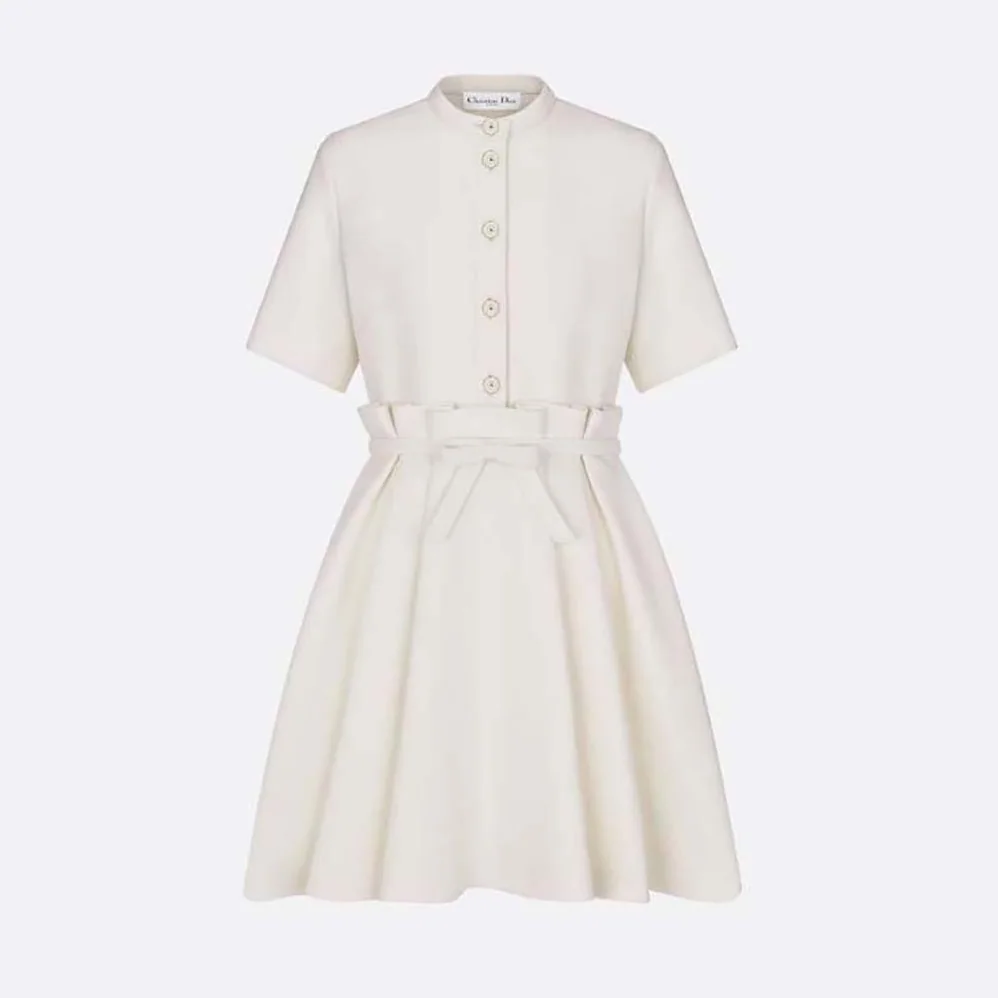 Dior Short Flared Dress White Wool and Silk for Women Dior Short Flared Dress White Wool and Silk for Women