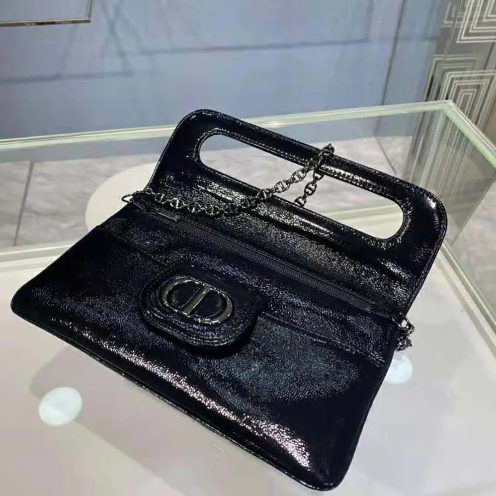 Dior Medium Diordouble Bag Black Crinkled Patent Lambskin for Women Dior Medium Diordouble Bag Black Crinkled Patent Lambskin for Women