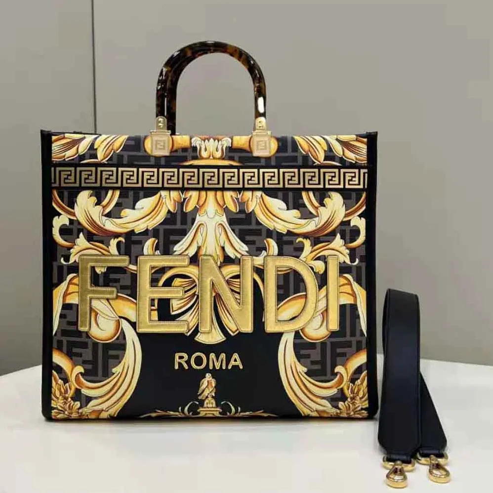 Fendi Sunshine Medium Fendace Printed FF Leather Shopper for Women Fendi Sunshine Medium Fendace Printed FF Leather Shopper for Women