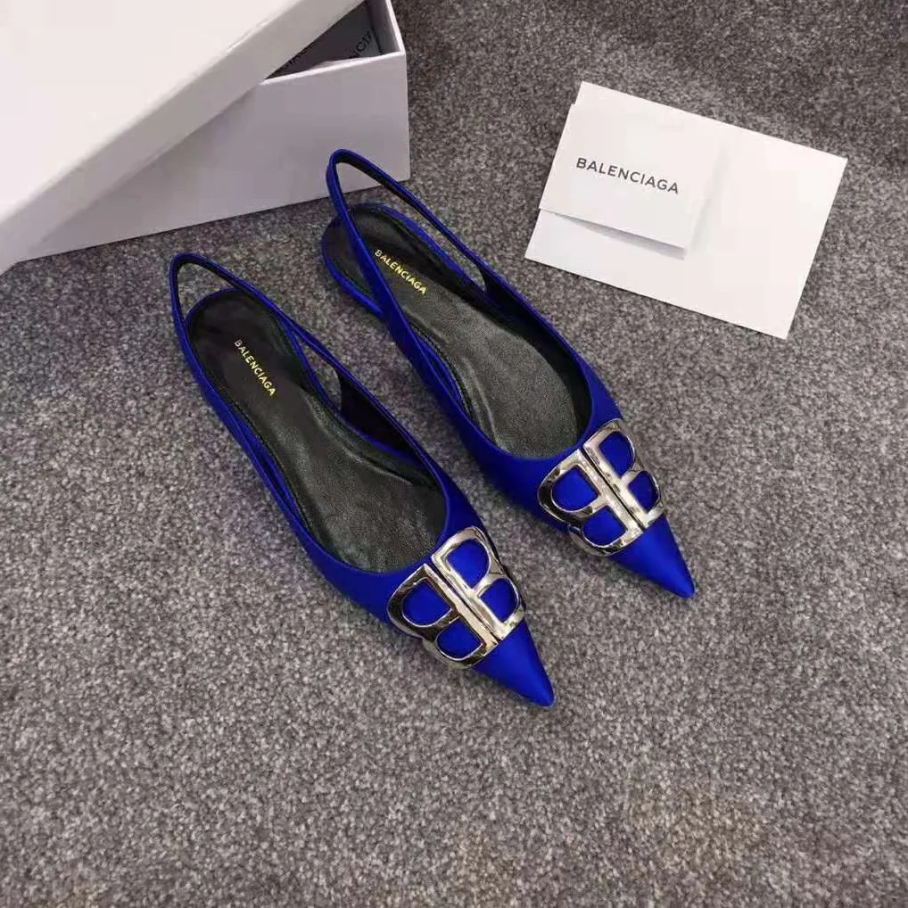 Balenciaga BB Flat Slingback Ballerina Electric Blue Stretch Satin for Women Balenciaga BB Flat Slingback Ballerina Electric Blue Stretch Satin for Women
