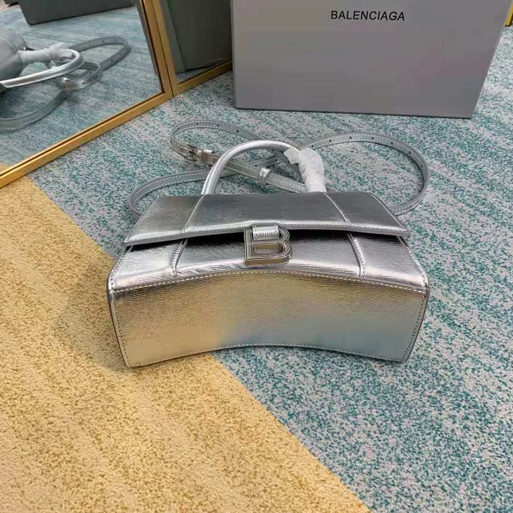 Balenciaga Hourglass XS Top Handle Bag for Women in Silver Balenciaga Hourglass XS Top Handle Bag for Women in Silver