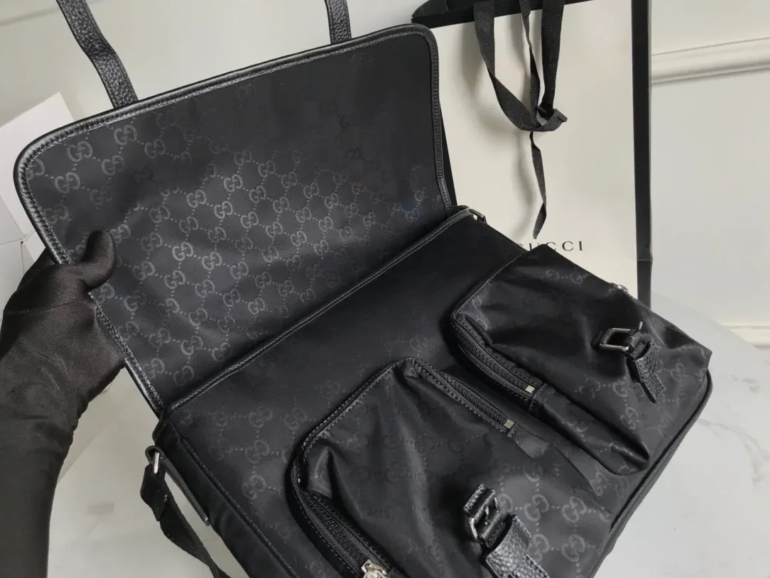 Gucci Shoulder Bag Nylon Shima Black GG Embossed /