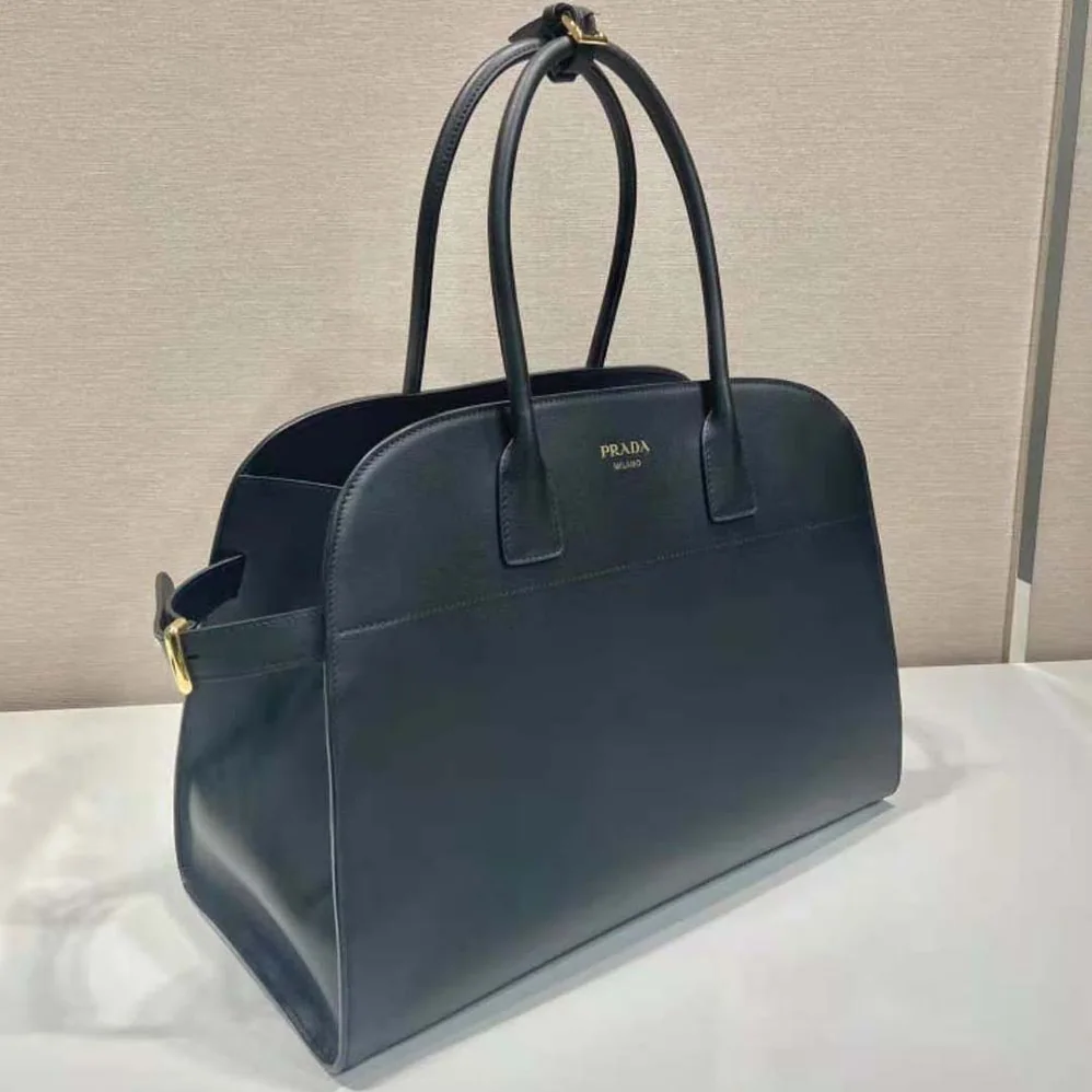 Prada Large Leather Tote Bag with Buckles for Women in Black Prada Large Leather Tote Bag with Buckles for Women in Black