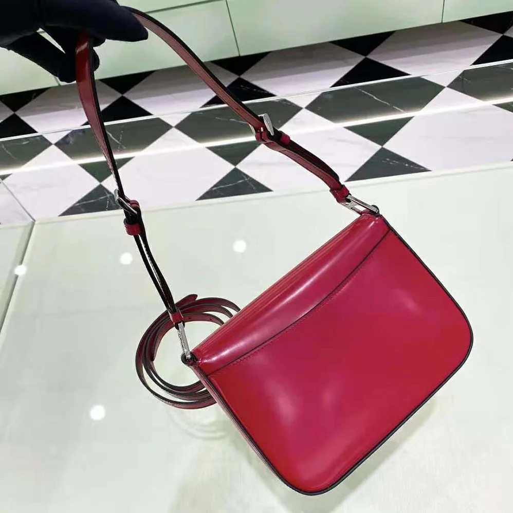 Prada Brushed Leather Shoulder Bag for Women in Red Prada Brushed Leather Shoulder Bag for Women in Red