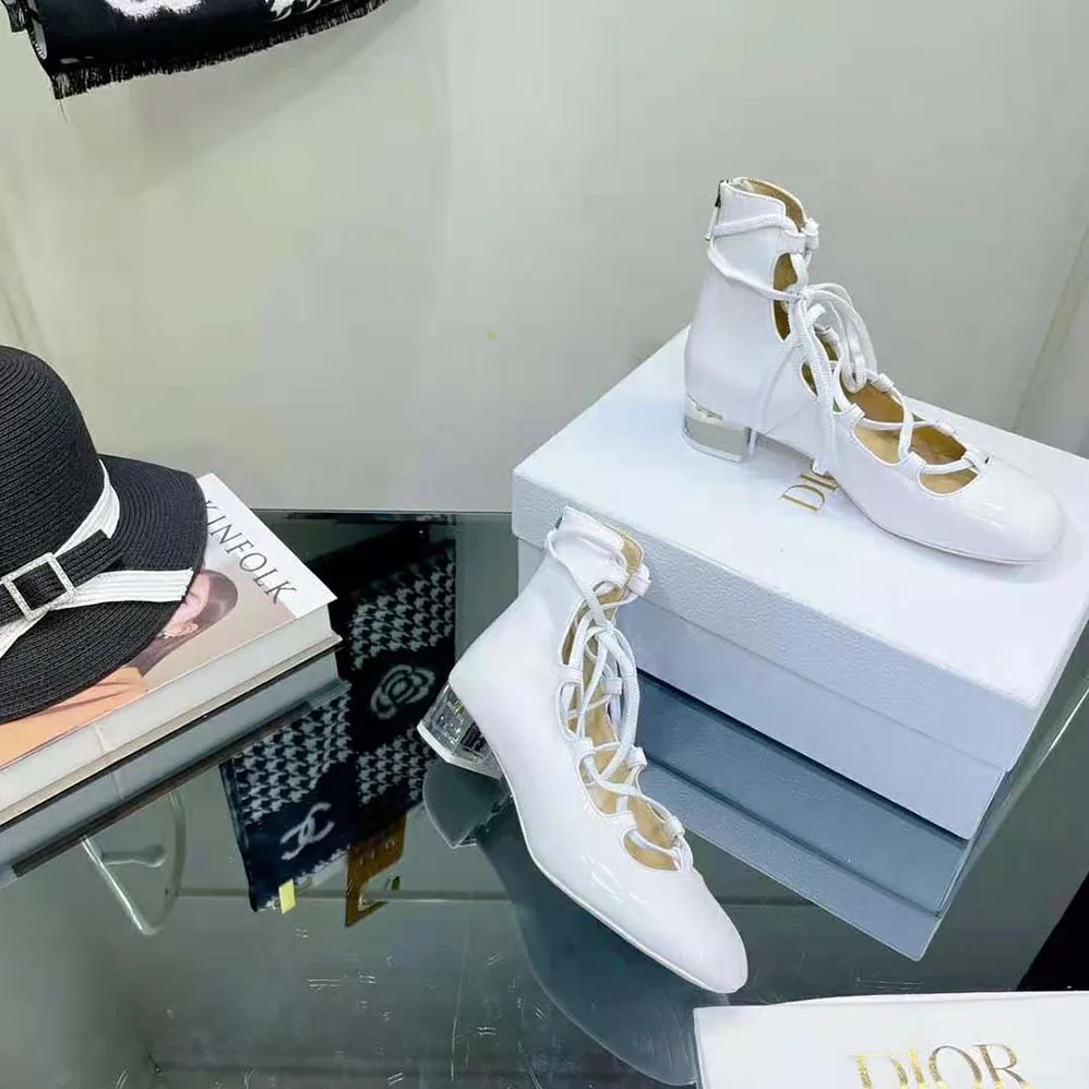 Dior Arty Lace-up Ankle Boot White Patent Calfskin for Women Dior Arty Lace-up Ankle Boot White Patent Calfskin for Women