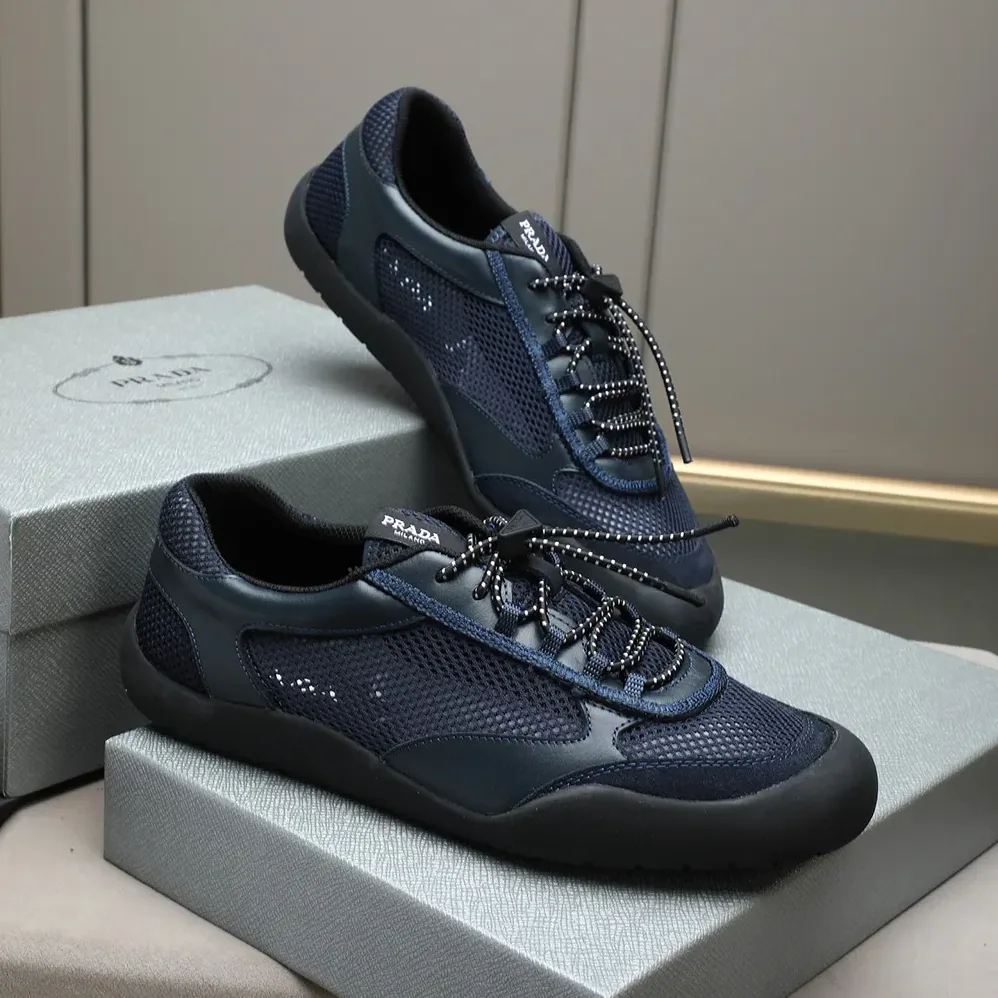 Prada Speedrock Patent Leather and Mesh Fabric Sneakers for Unisex in Navy