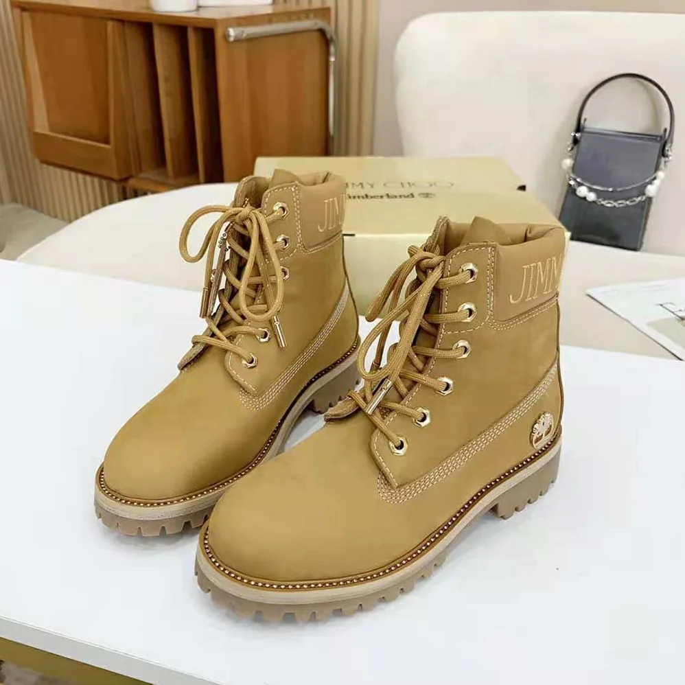 Jimmy Choo JC X Timberland/F Wheat Nubuck Leather Boots with Gold Glitter for Women