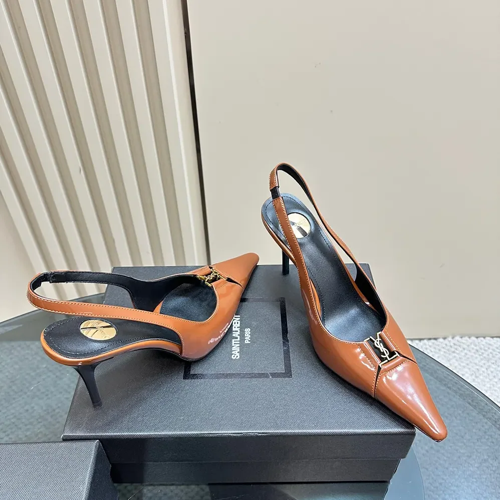 Saint Laurent YSL Babylone Breteuil Slingback Pumps in Smooth Leather for Women in Brown