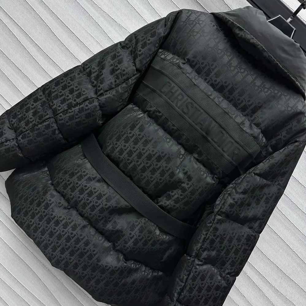 Dior DiorAlps Belted Puffer Jacket Black Quilted Technical Taffeta Jacquard for Women