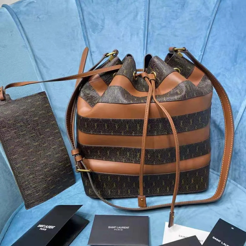 Saint Laurent YSL LE Monogramme Bucket Bag in Canvas and Smooth Leather for Women