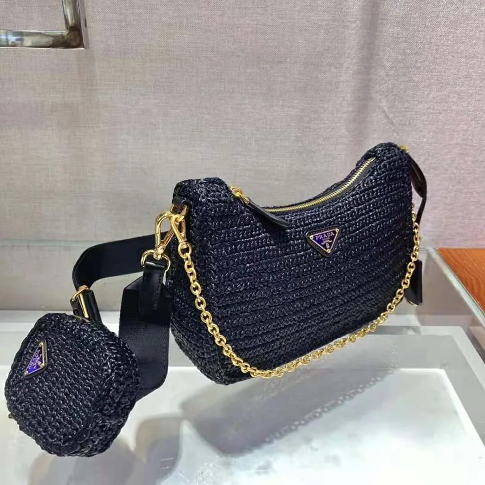 Prada Re-Edition 2005 Raffia Bag for Women in Black