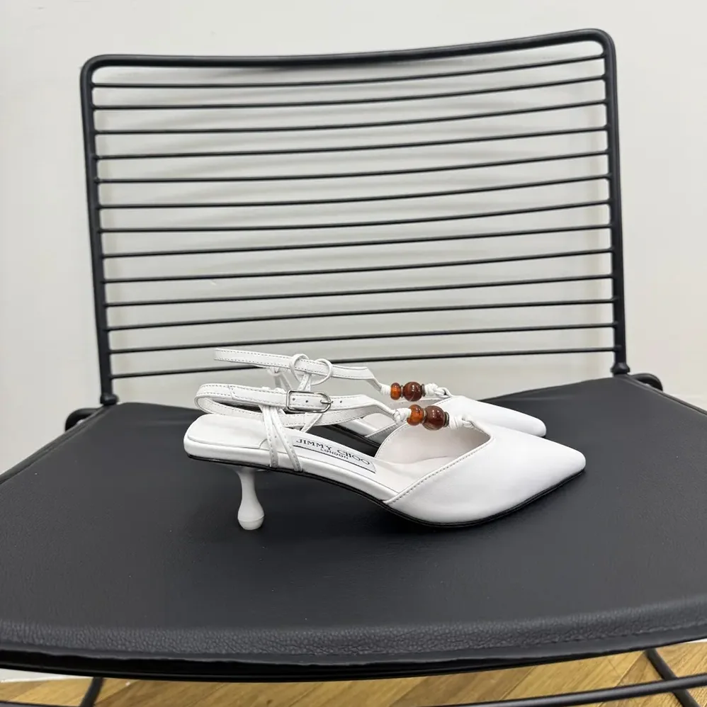 Jimmy Choo Lauri 50 Latte Mix Nappa Leather Slingbacks with Beads for Women in White Jimmy Choo Lauri 50 Latte Mix Nappa Leather Slingbacks with Beads for Women in White