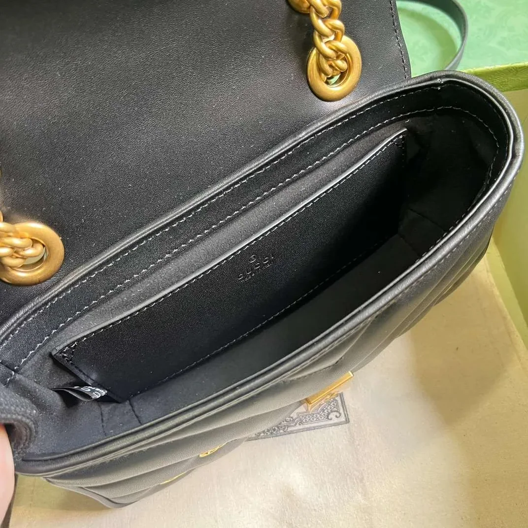 Gucci Marmont Matelasse Mini Shoulder Bag in Black Gold Hardware Gucci Marmont Matelasse Mini Shoulder Bag in Black Gold Hardware