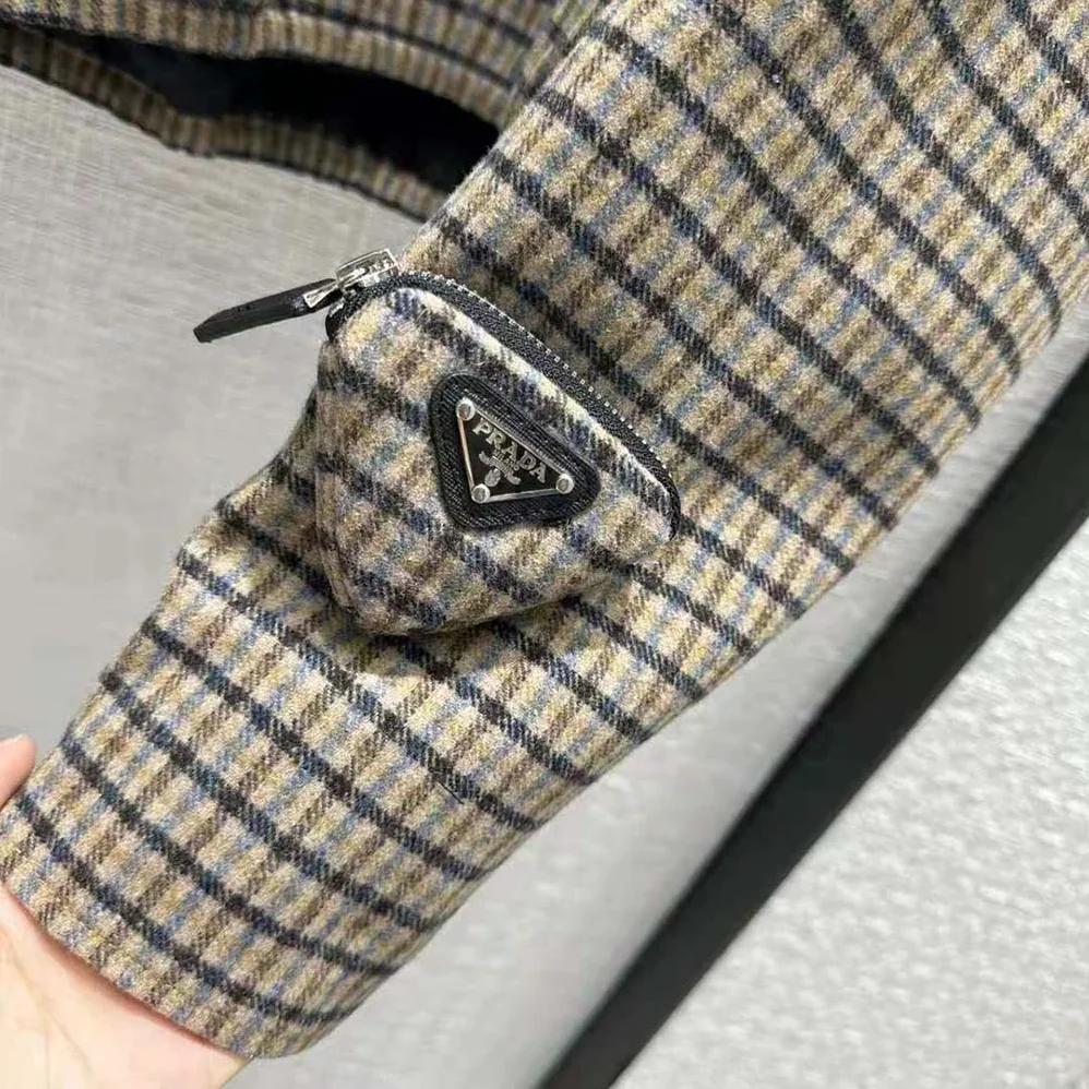 Prada Cashgora Check Top with Triangle logo for Women Prada Cashgora Check Top with Triangle logo for Women