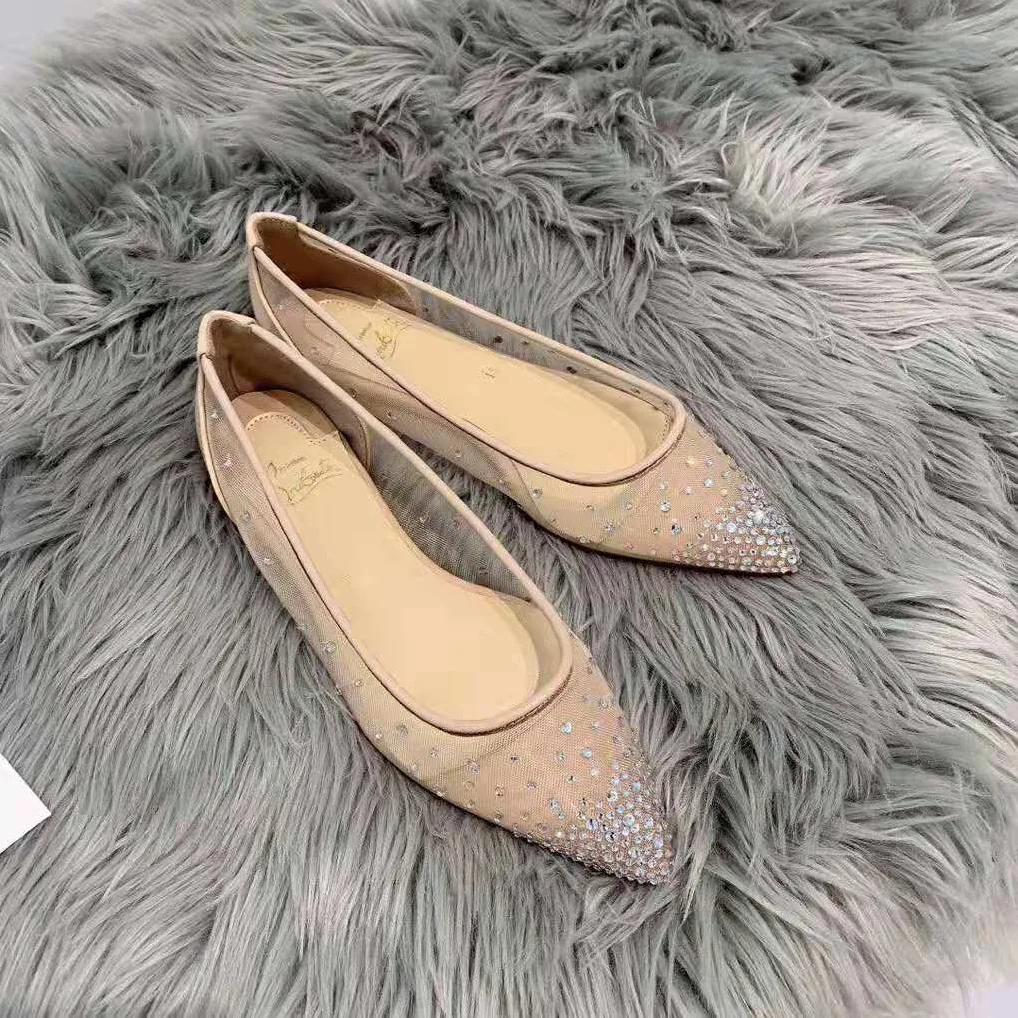 Christian Louboutin Follies Strass Ballet Flat for Women in Sandy Christian Louboutin Follies Strass Ballet Flat for Women in Sandy