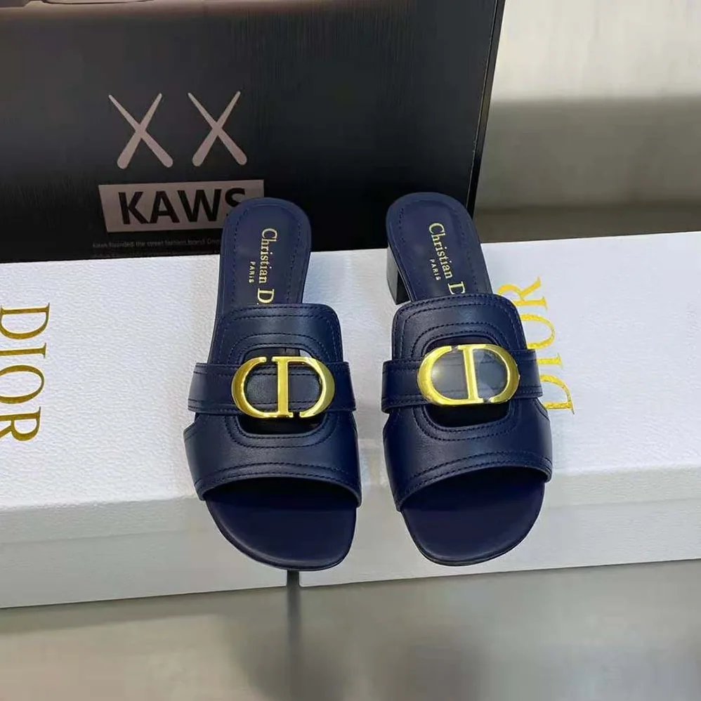 Dior 30 Montaigne Heeled Slide Black Calfskin for Women Dior 30 Montaigne Heeled Slide Black Calfskin for Women