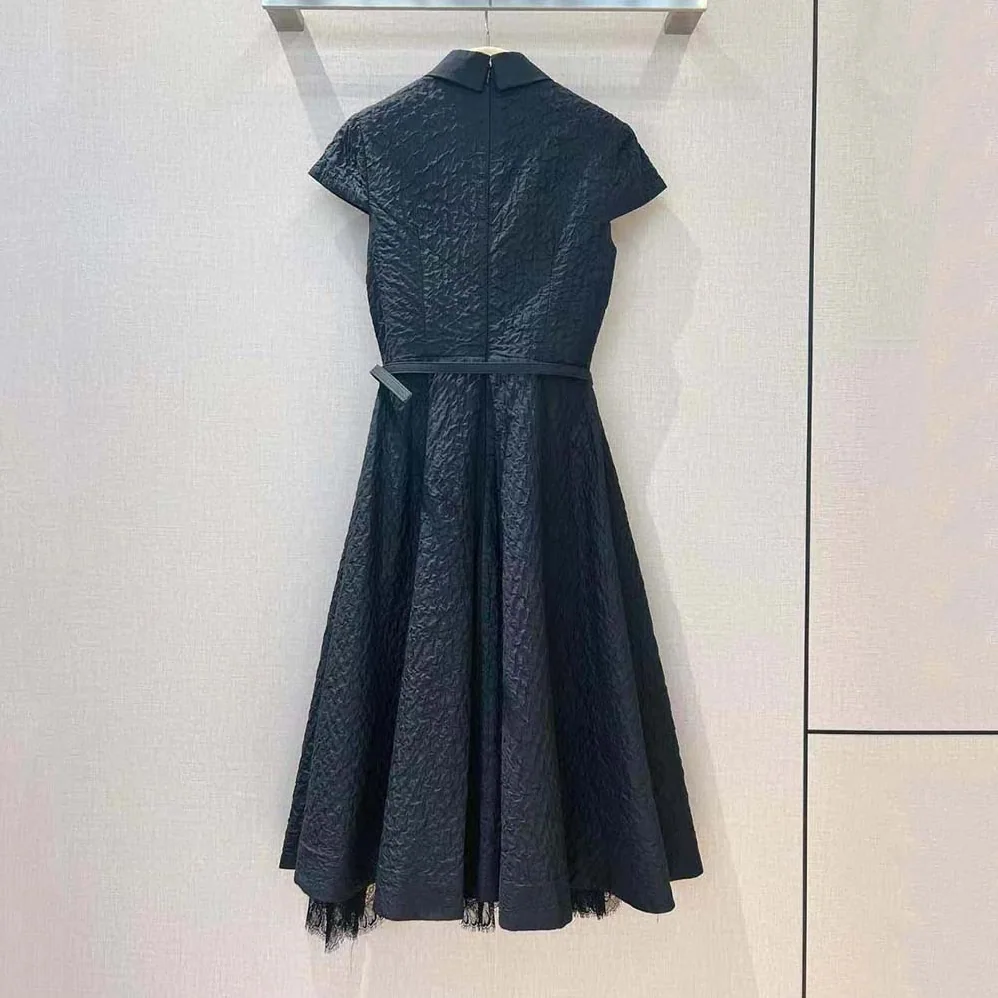 Dior Dress with Belt Black Cloqué Technical Fabric for Women