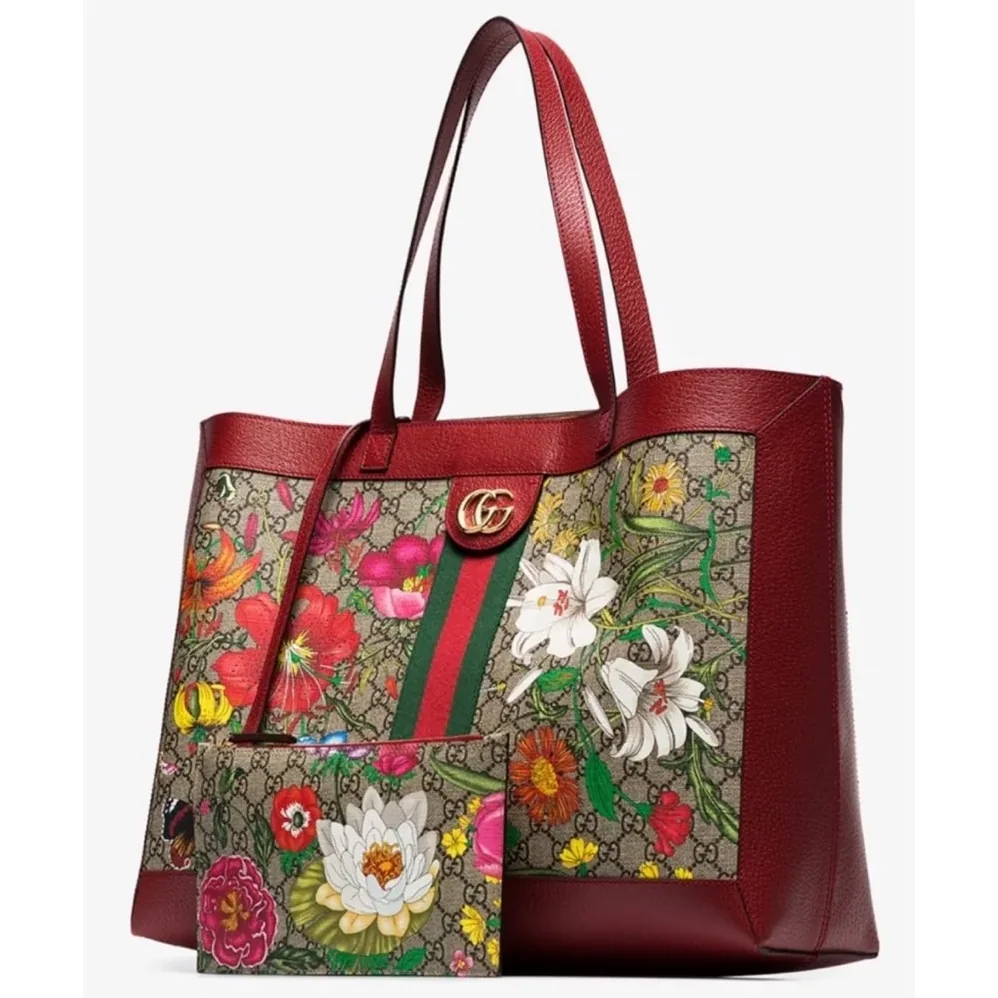 Gucci Ophidia Flora Tote Bag in Red Gold Hardware