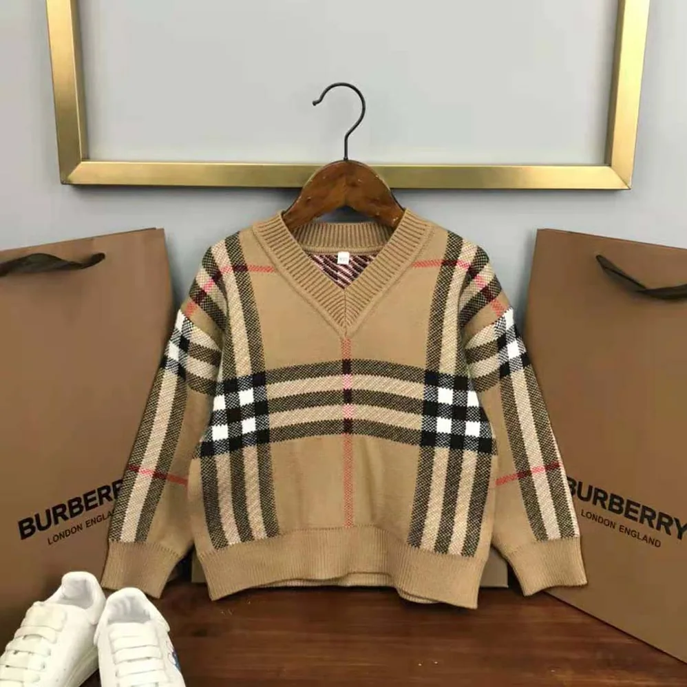 Burberry Kids' Check Wool Sweater in Beige