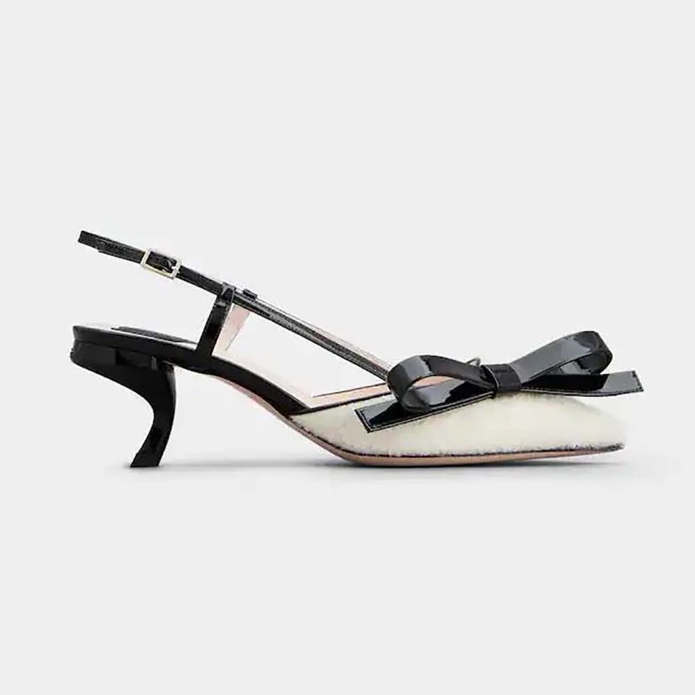 Roger Vivier Virgule Bow Slingback Pumps in Fabric for Women in White Roger Vivier Virgule Bow Slingback Pumps in Fabric for Women in White