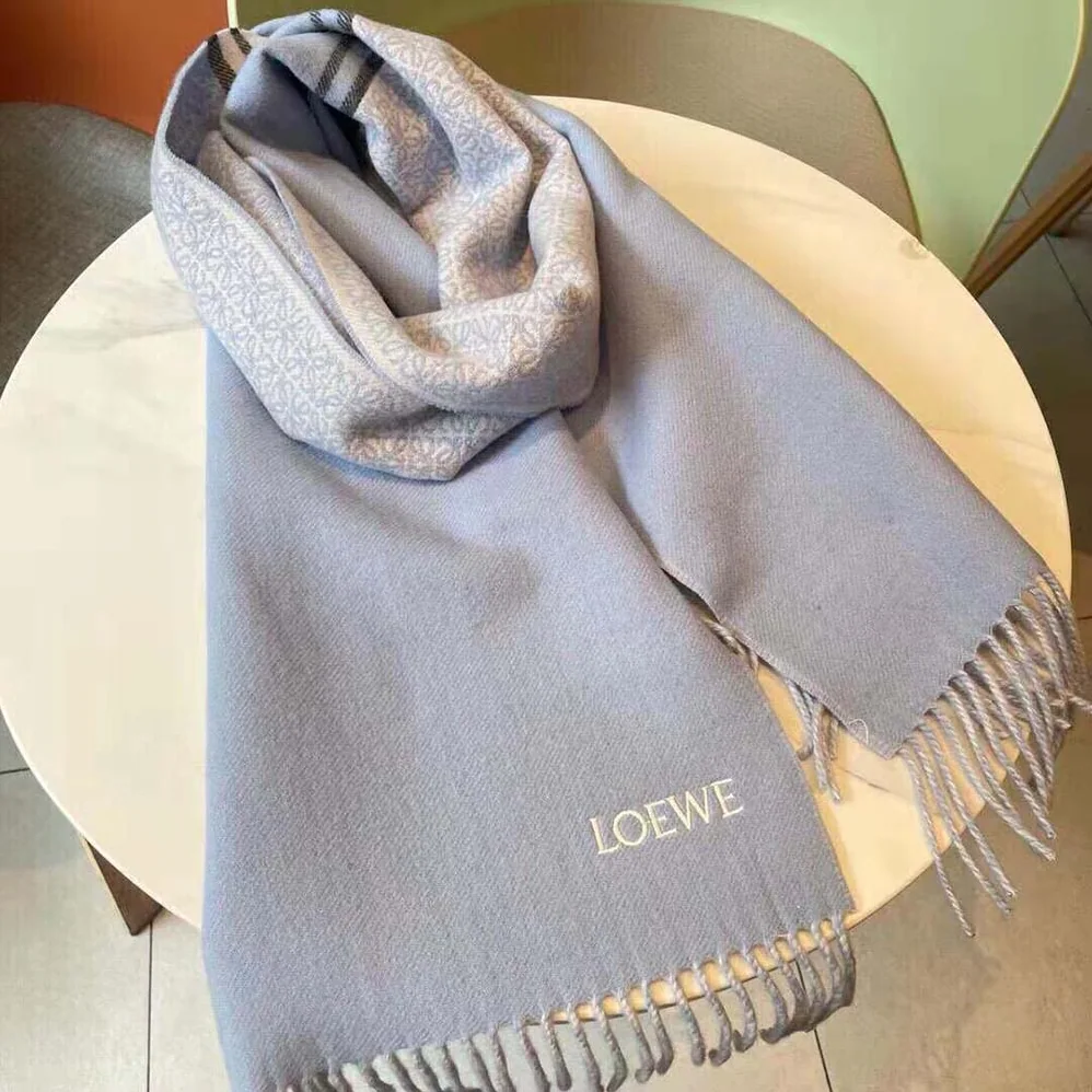 Loewe Scarf in Wool and Cashmere for Unisex in Blue Loewe Scarf in Wool and Cashmere for Unisex in Blue