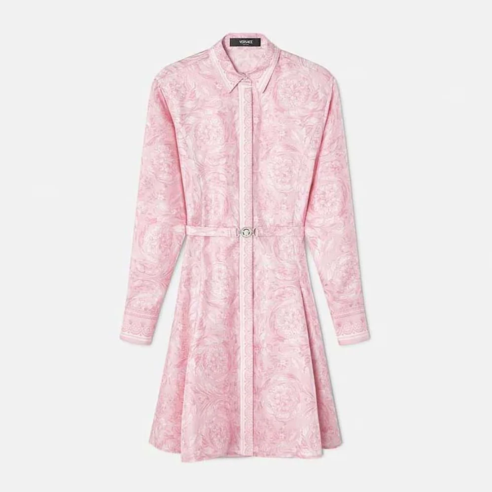 Versace Barocco Silk Midi Shirt Dress for Women in Pink Versace Barocco Silk Midi Shirt Dress for Women in Pink