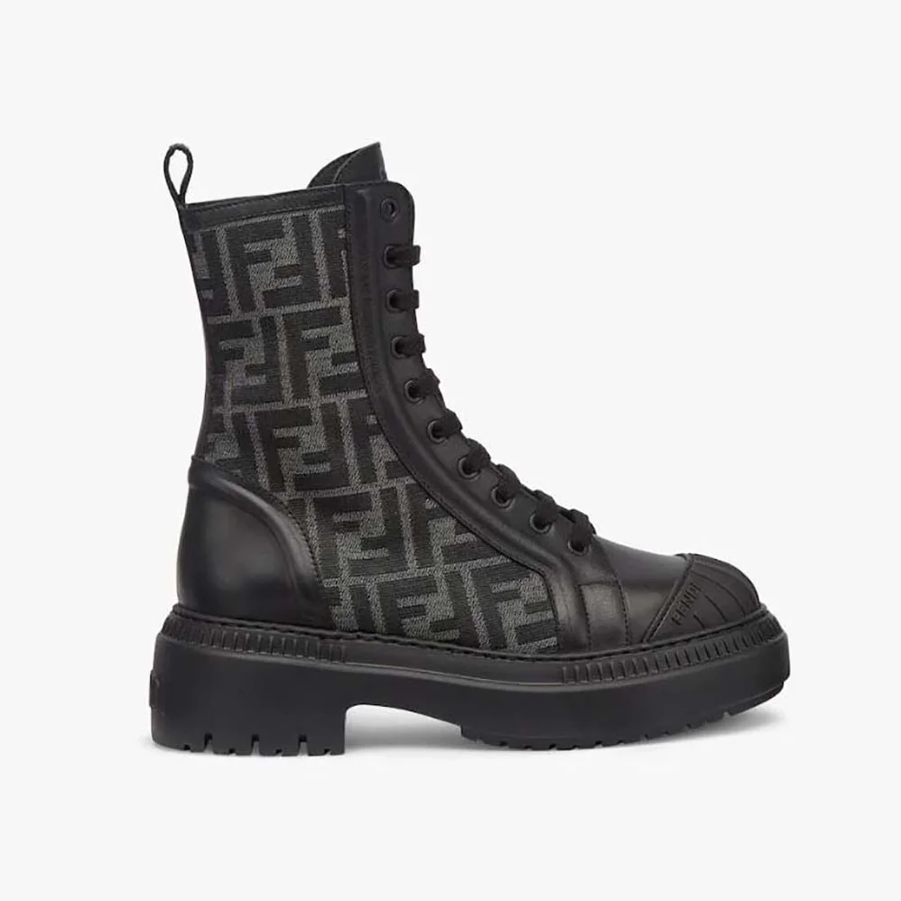 Fendi Domino Black Leather Biker Boots for Women