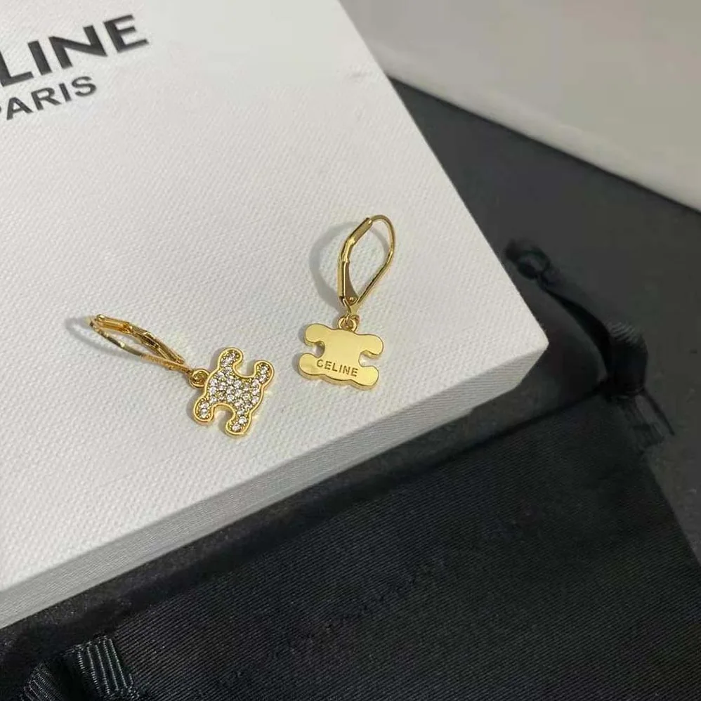 Celine Triomphe Rhinestone Earrings in Brass with Gold Finish and Crystals for Women Celine Triomphe Rhinestone Earrings in Brass with Gold Finish and Crystals for Women