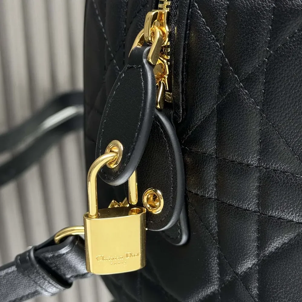 Dior Dior Groove 25 Bag Black Macrocannage Calfskin for Women
