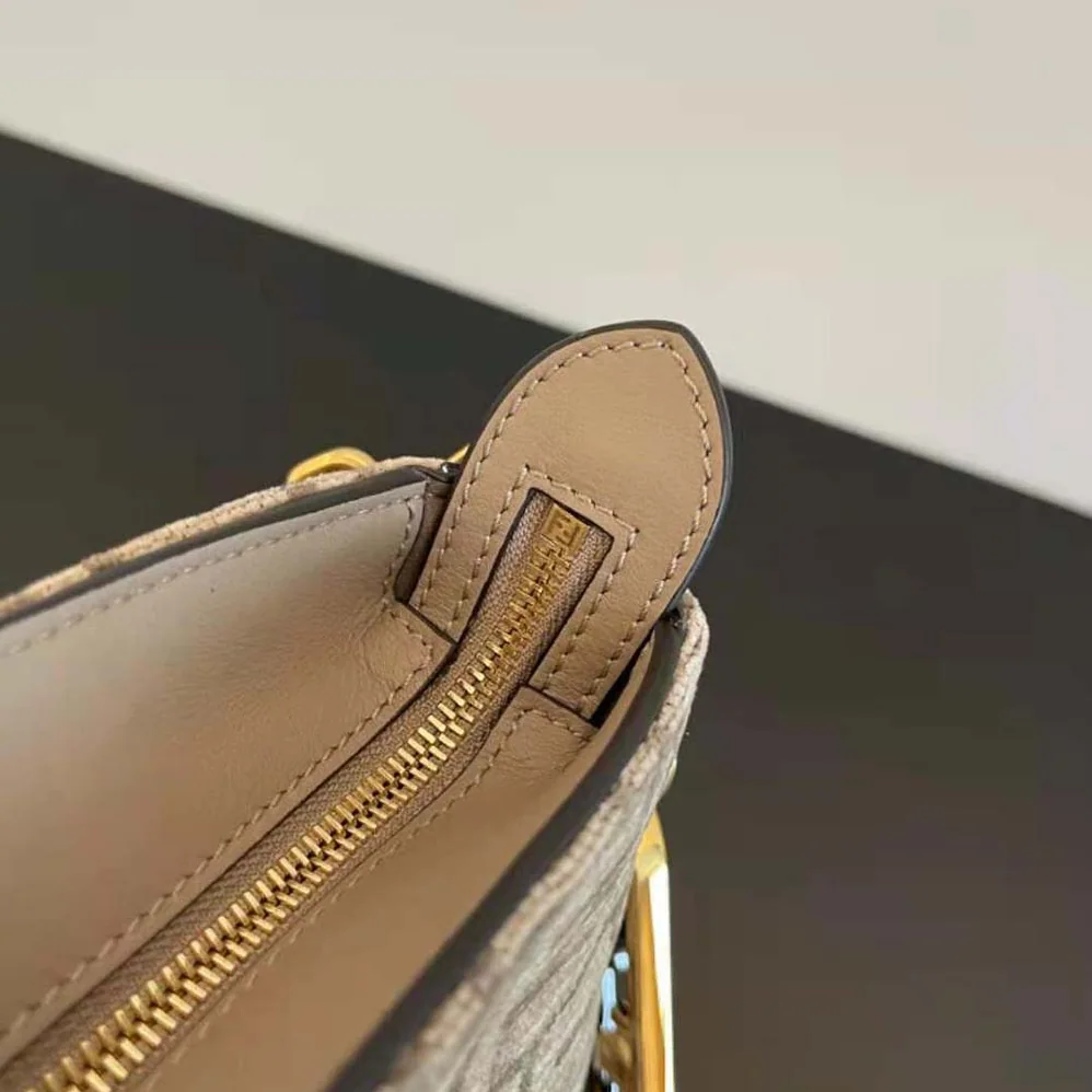 Fendi Fendi O'Lock Zipper Dove Gray Tapestry Fabric Bag for Women Fendi Fendi O'Lock Zipper Dove Gray Tapestry Fabric Bag for Women