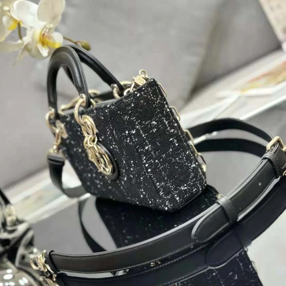Dior Medium Lady D-Joy Bag Black Cannage Tweed for Women