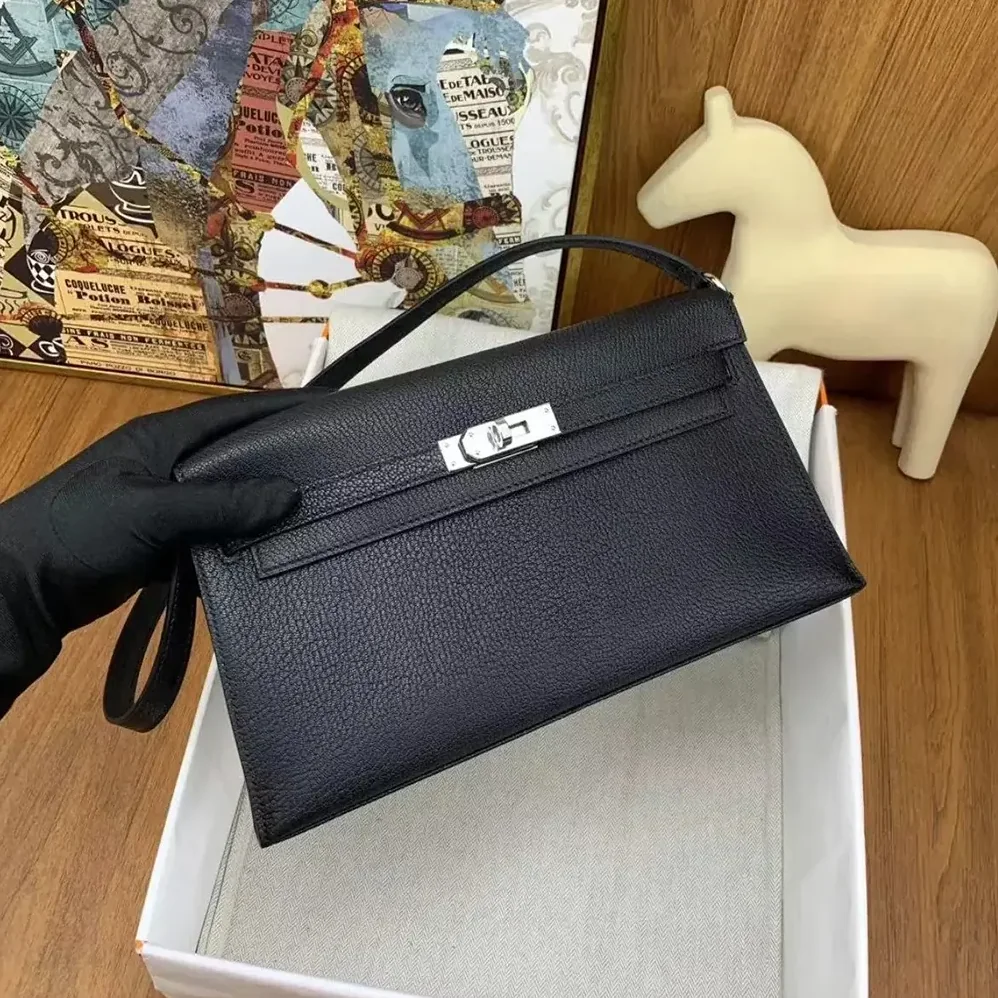 Hermes Kelly To Go in Epsom Leather for Women in Black/Silver Hermes Kelly To Go in Epsom Leather for Women in Black/Silver