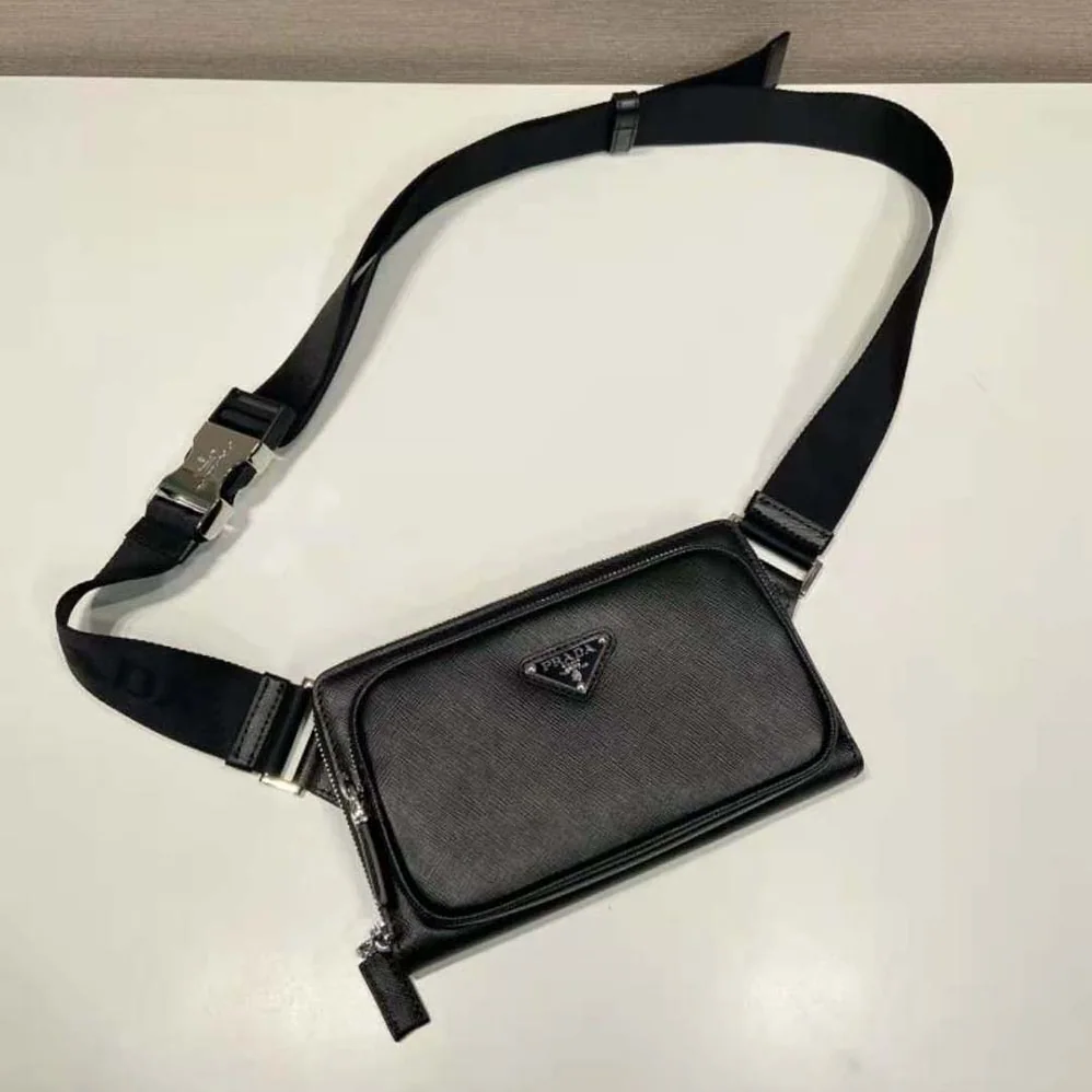 Prada Saffiano Leather Belt Bag for Men in Black Prada Saffiano Leather Belt Bag for Men in Black