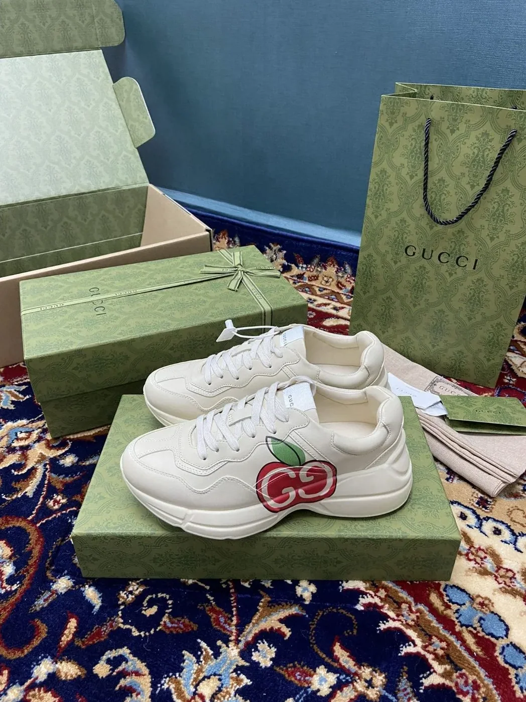 Gucci Rhyton Sneaker With GG Apple White Ivory for Men Gucci Rhyton Sneaker With GG Apple White Ivory for Men