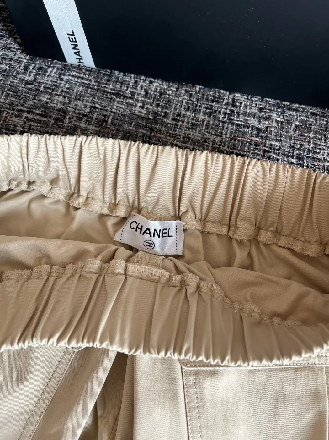 Chanel Cotton Twill Utility Cargo Shorts Sand