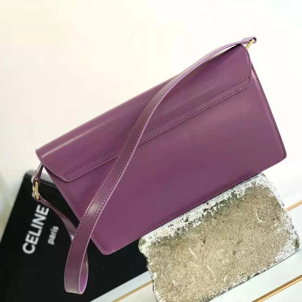 Celine Trapeze Triomphe Bag in Shiny Calfskin for Women in Purple