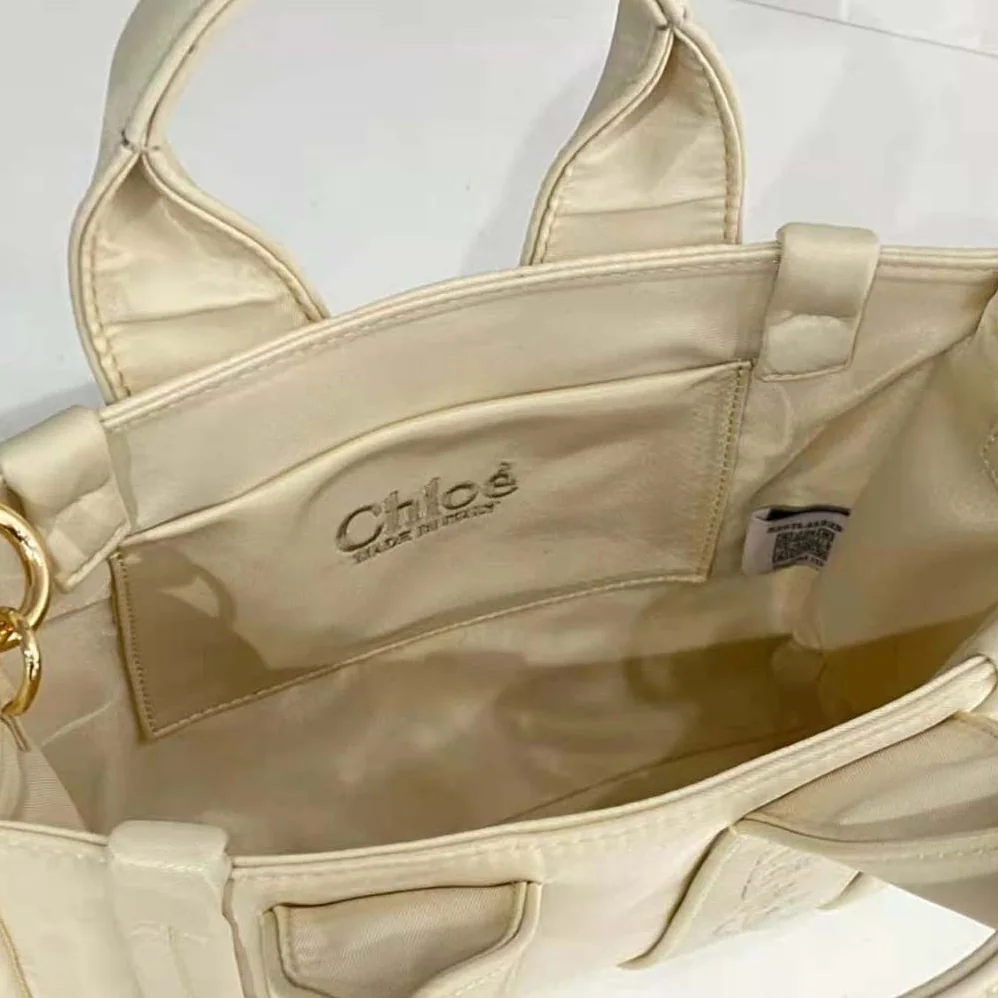 Chloe Small Woody Tote Bag for Women in White Chloe Small Woody Tote Bag for Women in White