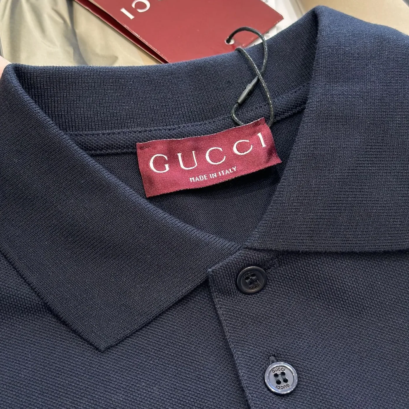 Gucci Web Stripe Pique Polo Shirt Navy Blue
