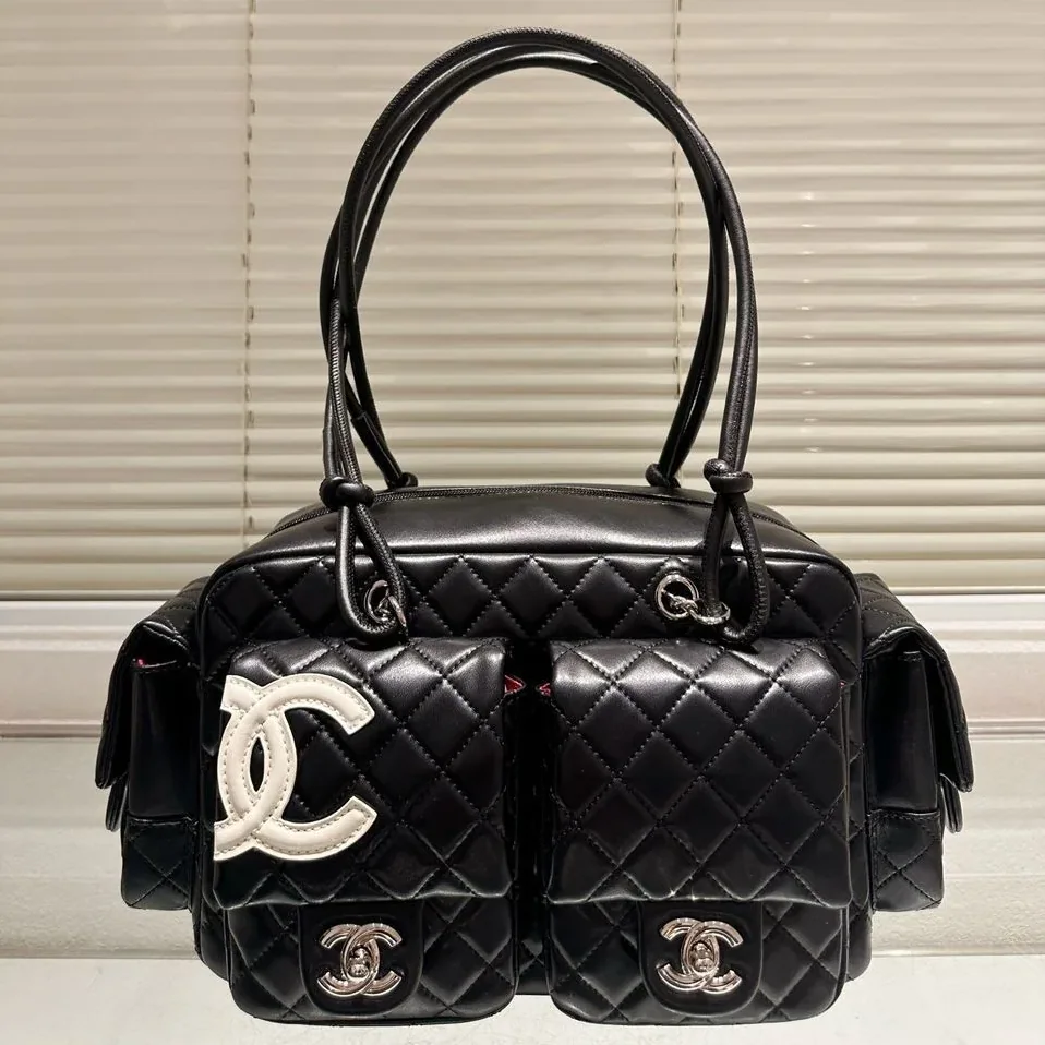 Chanel Cambon Ligne Reporter Bag in Black Silver Hardware