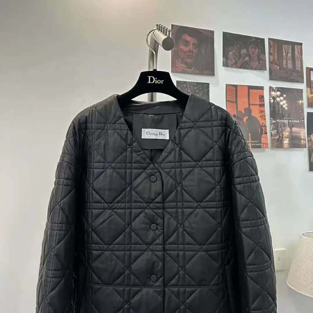 Dior Macrocannage Peacot Black Quilted Technical Taffeta for Women