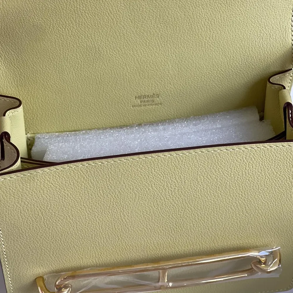 Hermes Roulis Mini Bag in Evercolor Calfskin for Women in Yellow/Silver