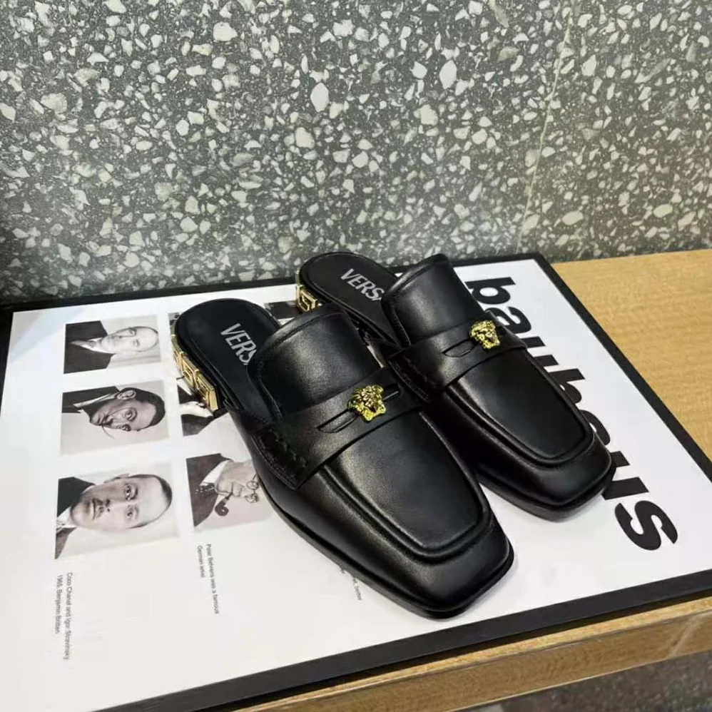 Versace La Medusa Loafers in Calf Leather for Women in Black Versace La Medusa Loafers in Calf Leather for Women in Black
