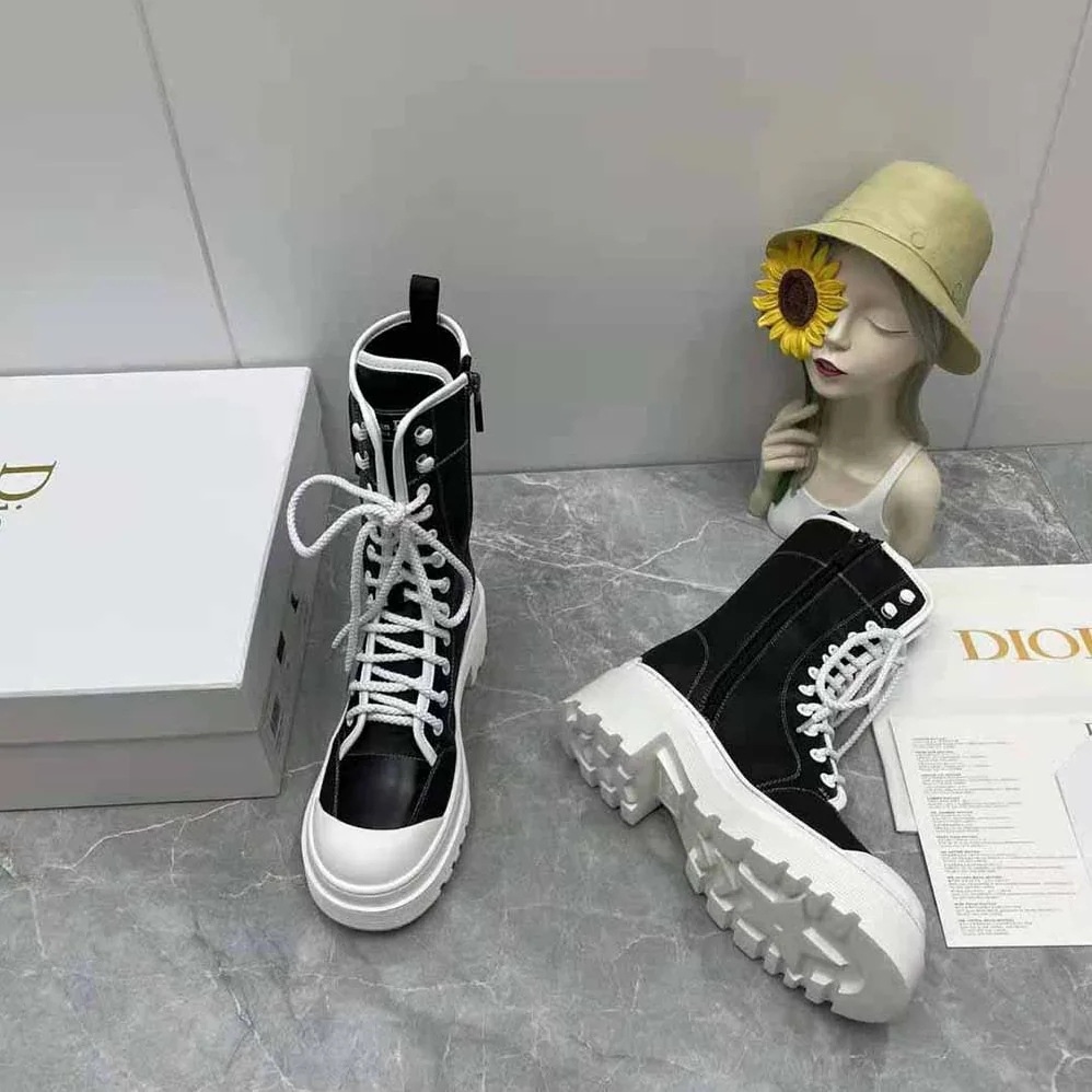 Dior D-Rise Boot Black Technical Fabric and Calfskin for Women